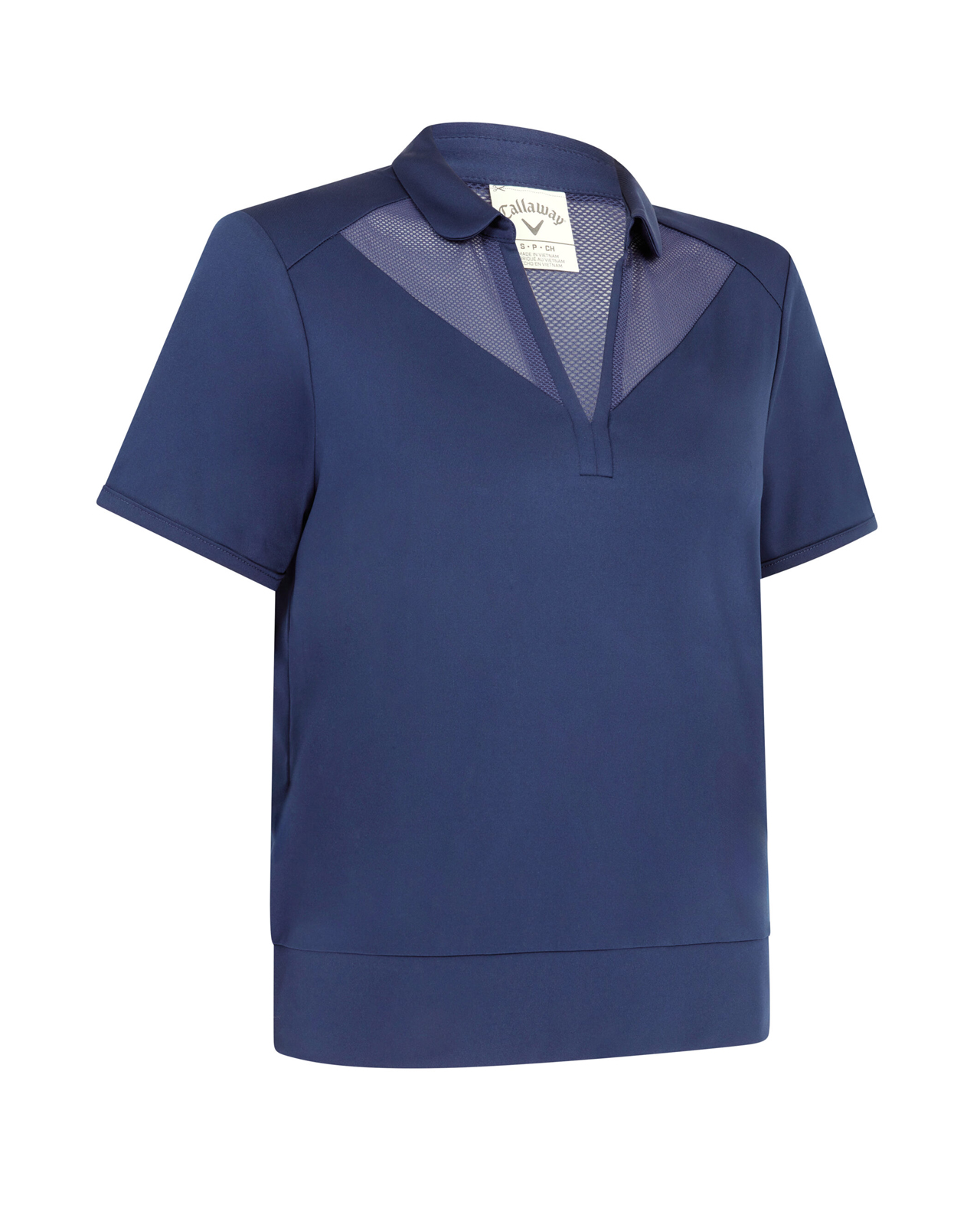 Waist Length Mesh Detail, Ermeløs polo, Dame - peacoat
