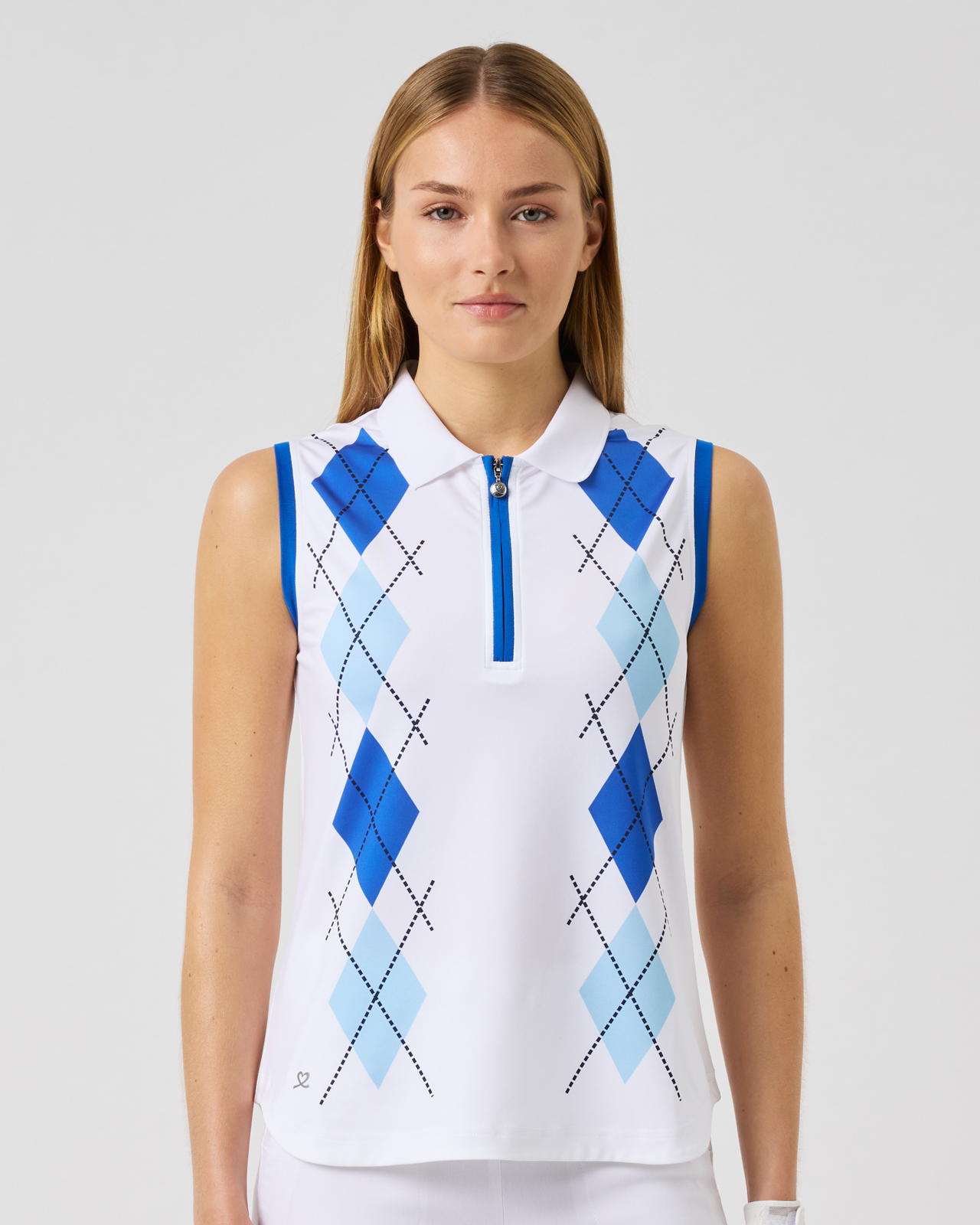 Argyle, Ermeløs Polo, Dame - mid_blue