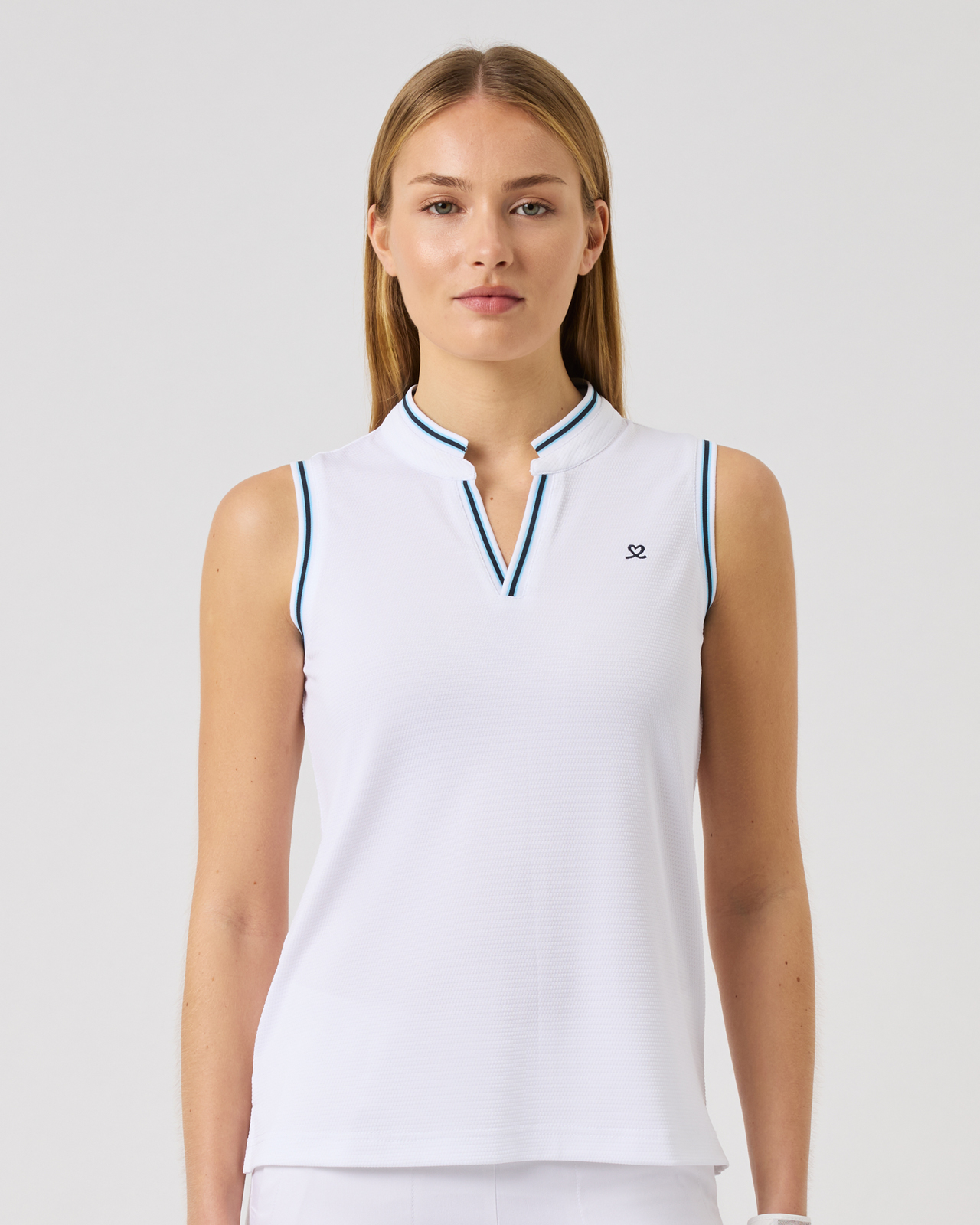 Round Neck, Ermeløs Polo, Dame - white