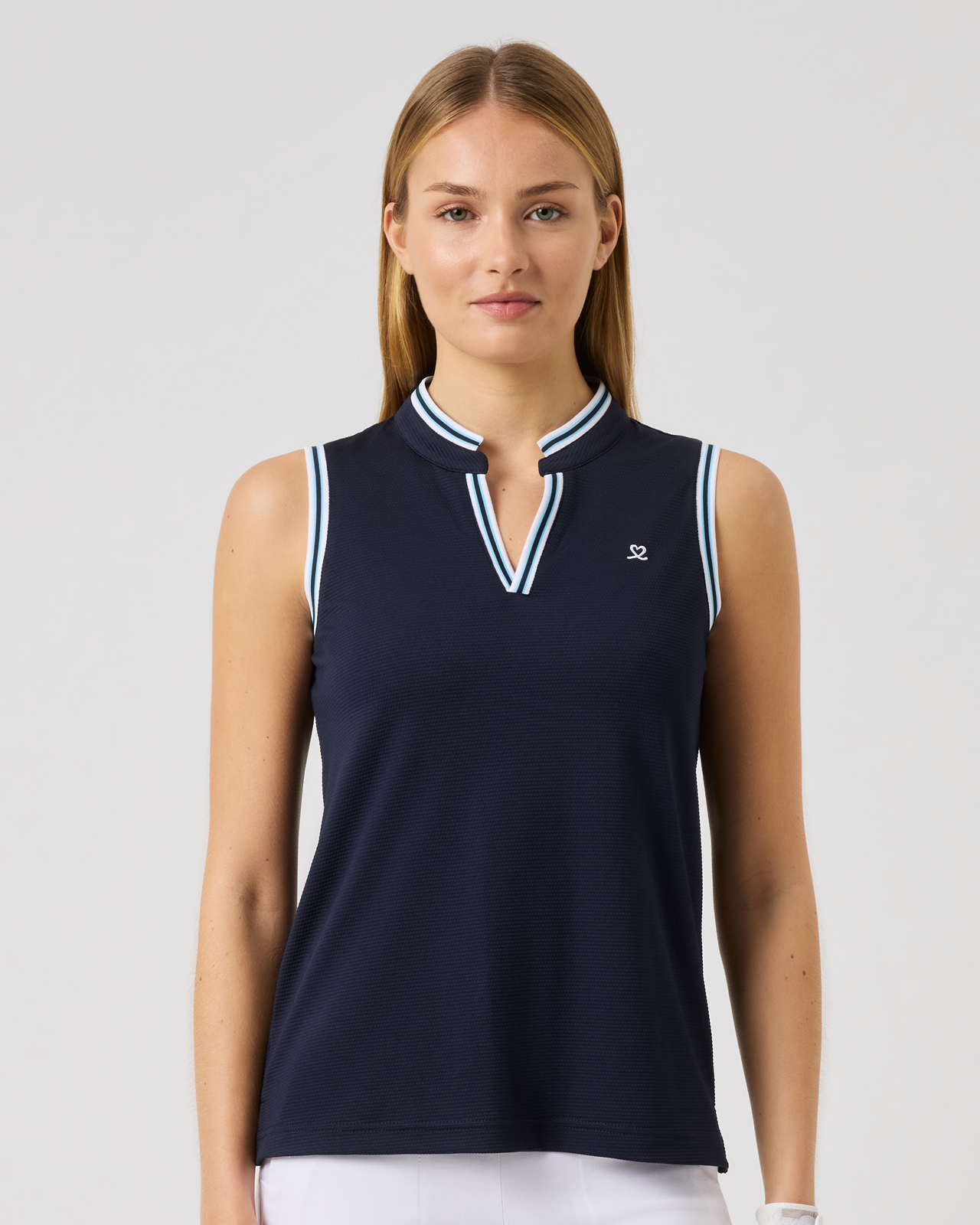 Round Neck, Ermeløs Polo, Dame - navy