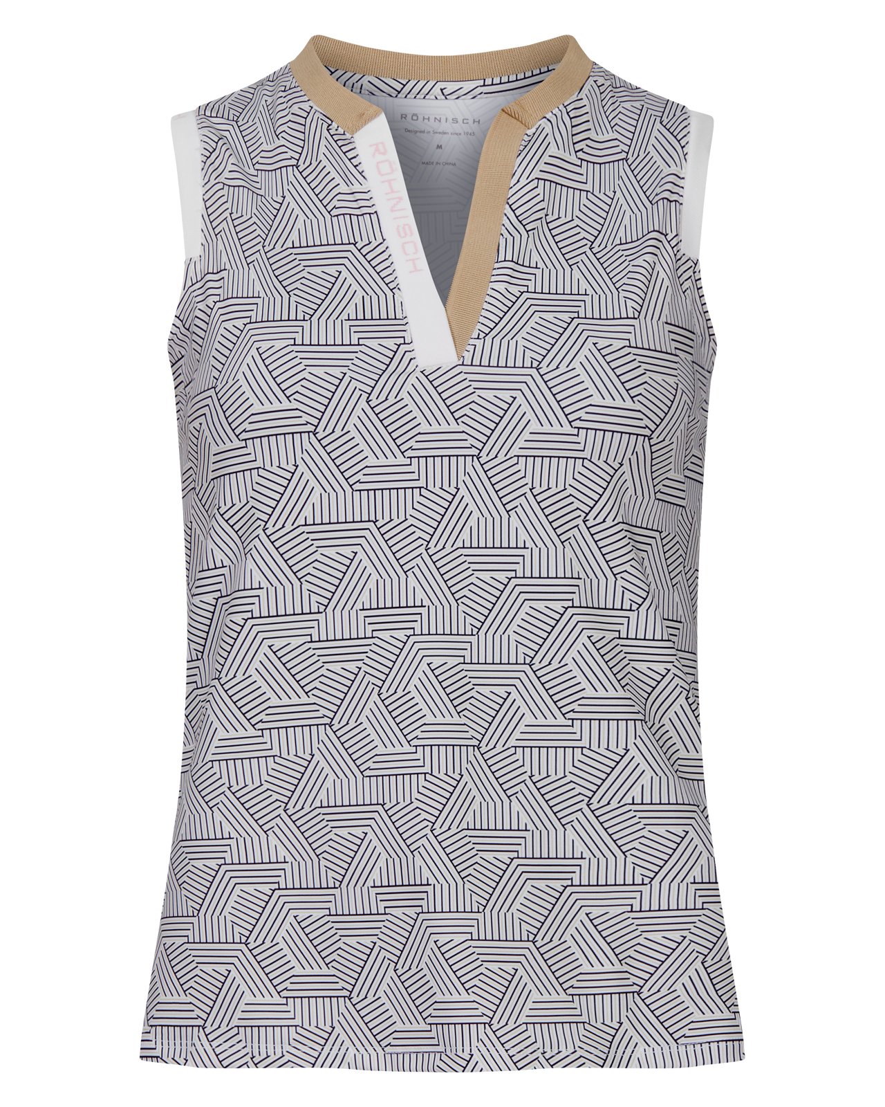 Abby, Ermeløs polo, Dame - hexagon_beige