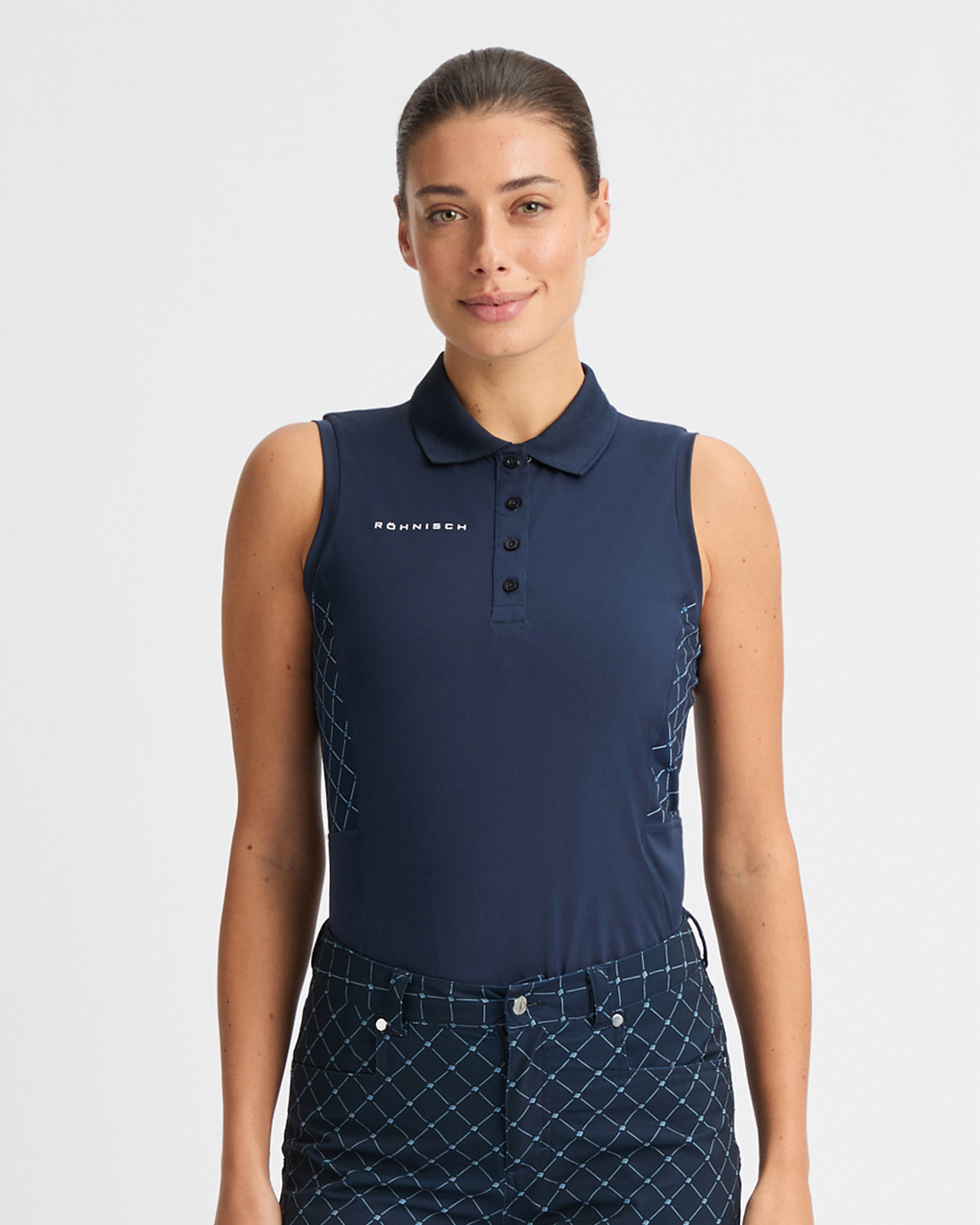 Nicky, Ermeløs polo, Dame - micro_r_check_navy
